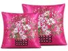 Faux Silk Cushion Covers with Handcrafted Ribbon Flower Details - Arte Decor