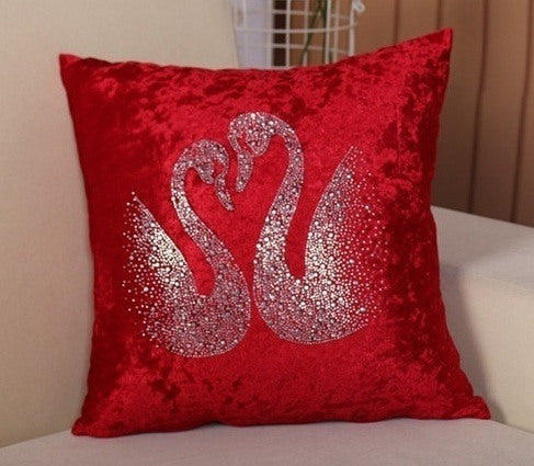 Swan Cushion Covers in Velvet with Silver Studs
