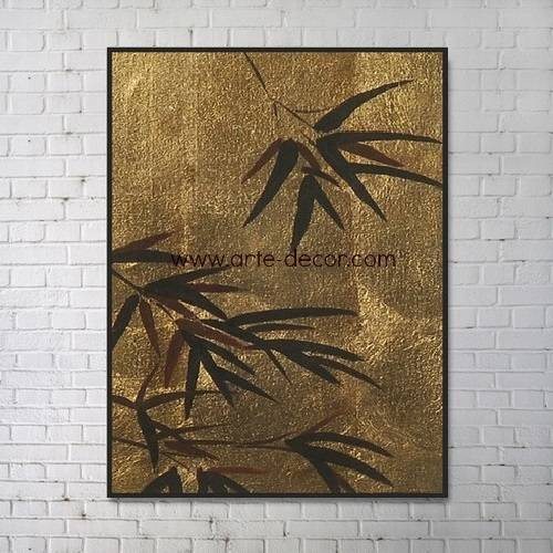 Bamboo Plants At Dusk Gold Foil Canvas Art
