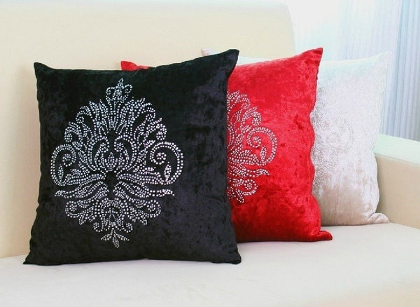 Damask Cushion Covers in Velvet with Silver Studs