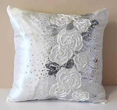 Rosebud Sequins and Ribbon Cushion Covers