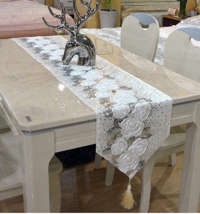 Elegant Rosebud Sequins and Ribbon Table or Bed Runners